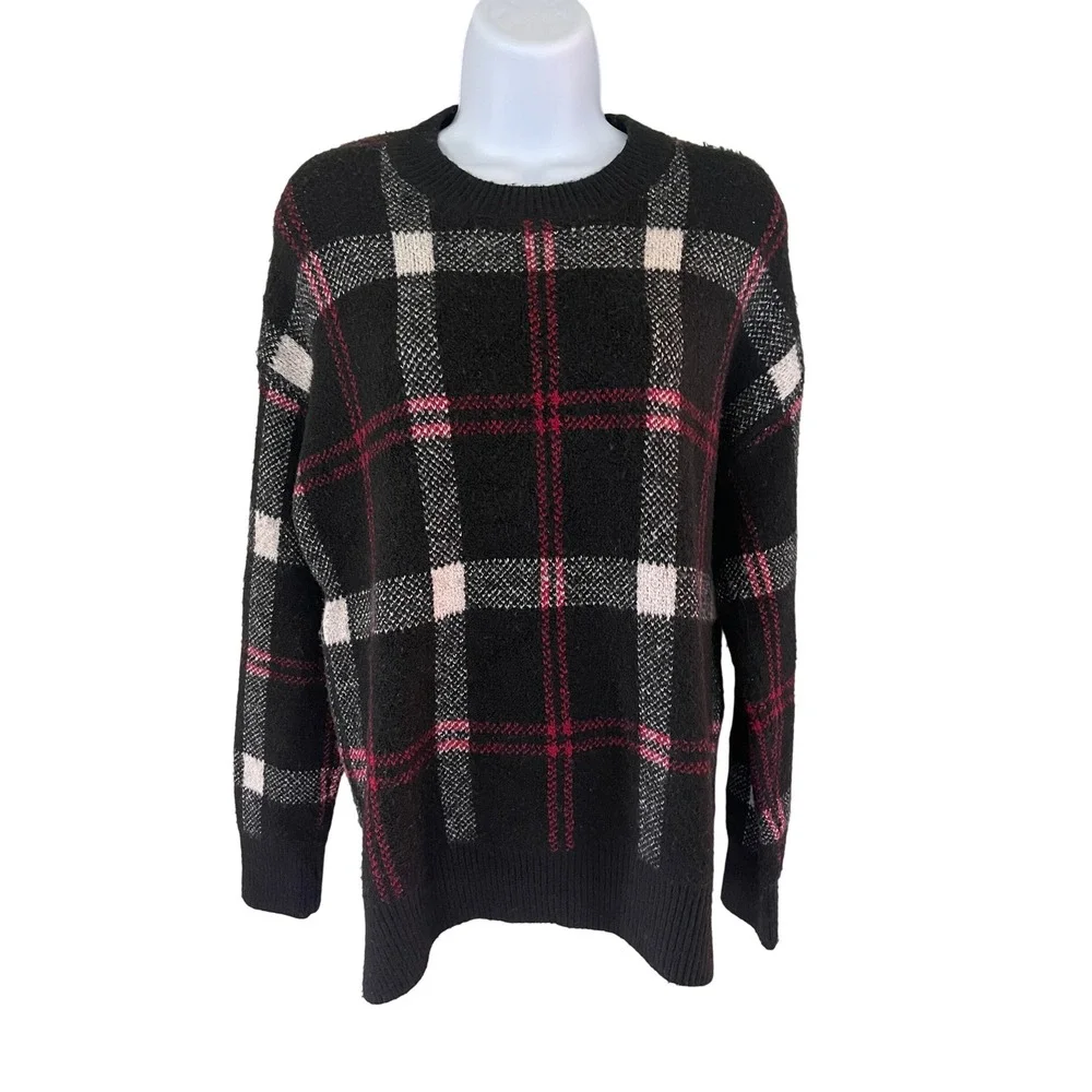 Christian Siriano New York Plaid Sweater Black Red White Medium‎ M